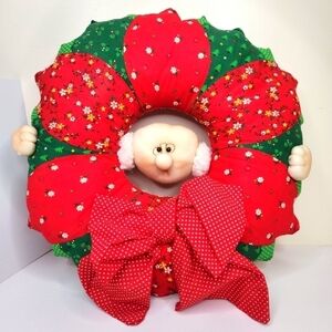 Vintage  Christmas Wreath Handmade Quilted & Stitched Fabric Grandpa OLD Man Hug